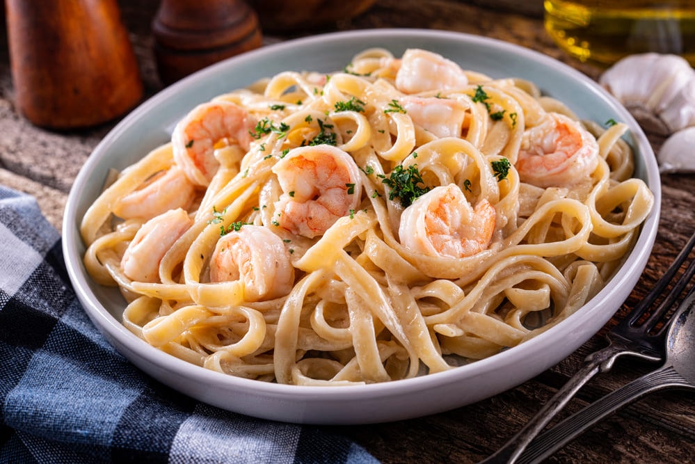 pasta alfredo con gambas